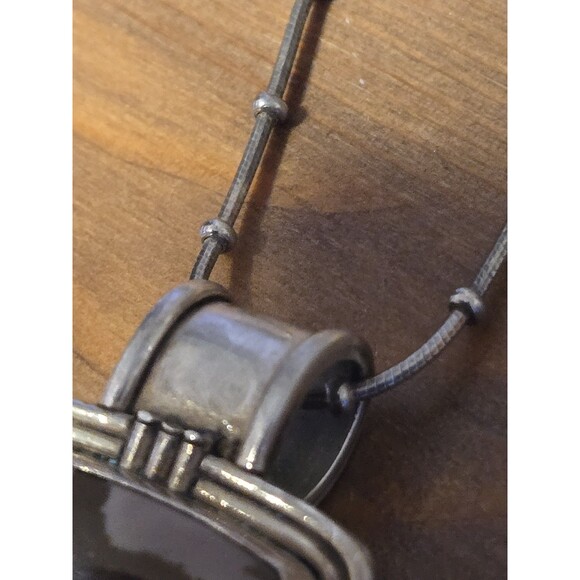 Vintage Sterling Browns & Cream Agate Pendant & Silver Chain - Picture 3 of 5